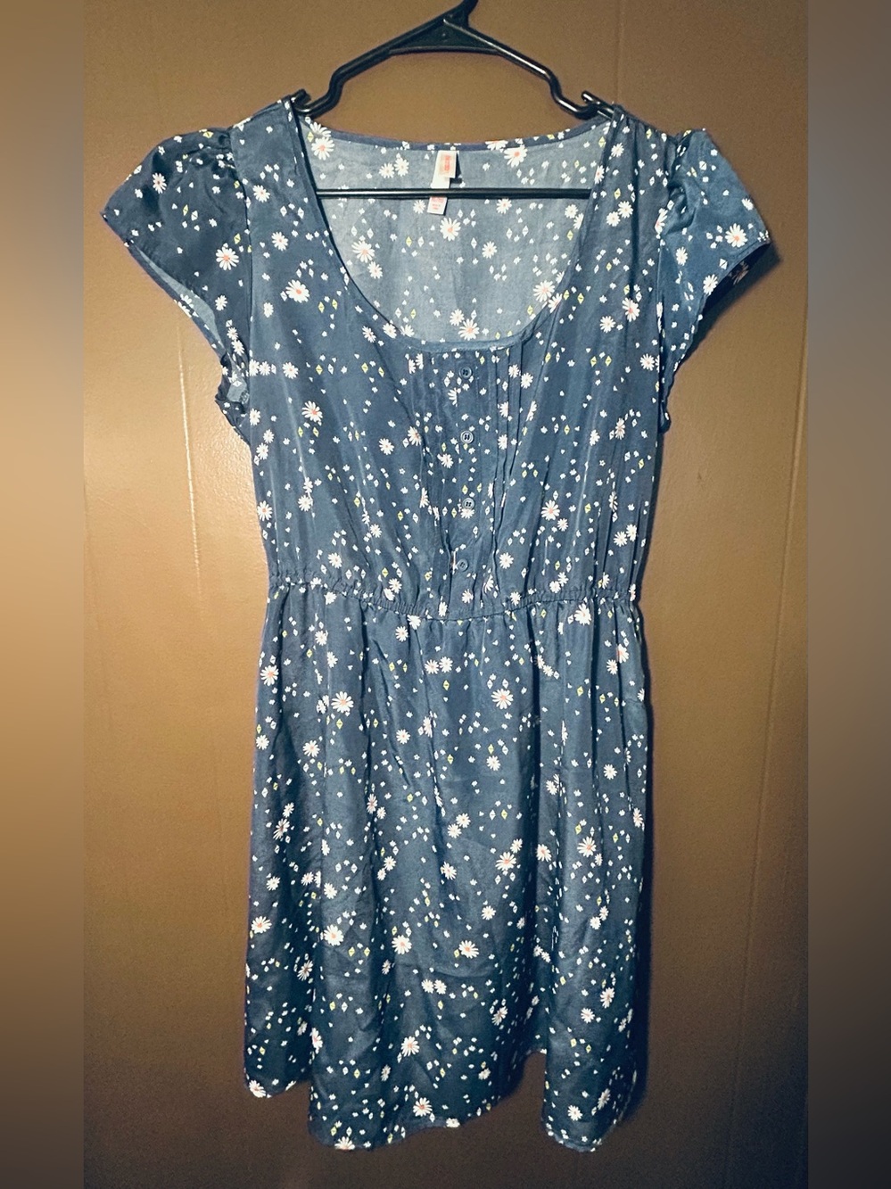 Xhilaration Floral Scoop-Neck Blue Dress with White Daisies, Juniors Dress